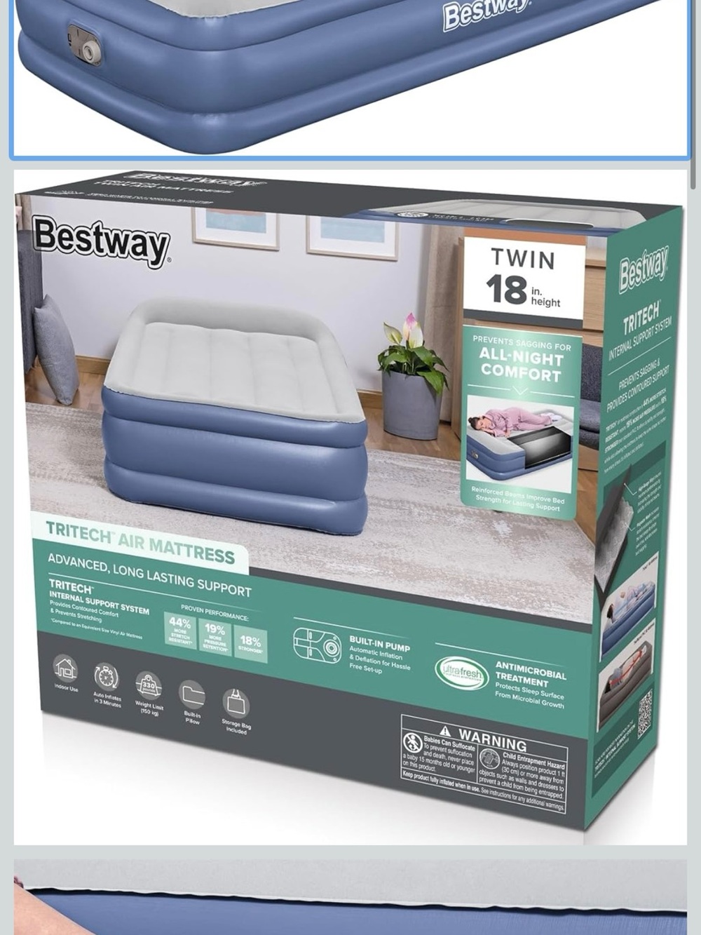 Bestway Tritech Air Mattress Twin 18” with Built-in AC Pump